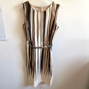 Oscar De La Rente Size 6 Sleeveless Mini Dress Belted Geometric